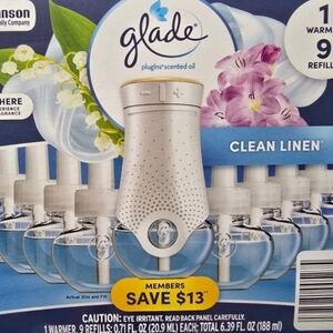 SCJohson Glade Clean Linen Scent 1 Warmer 9 Refills NEW
